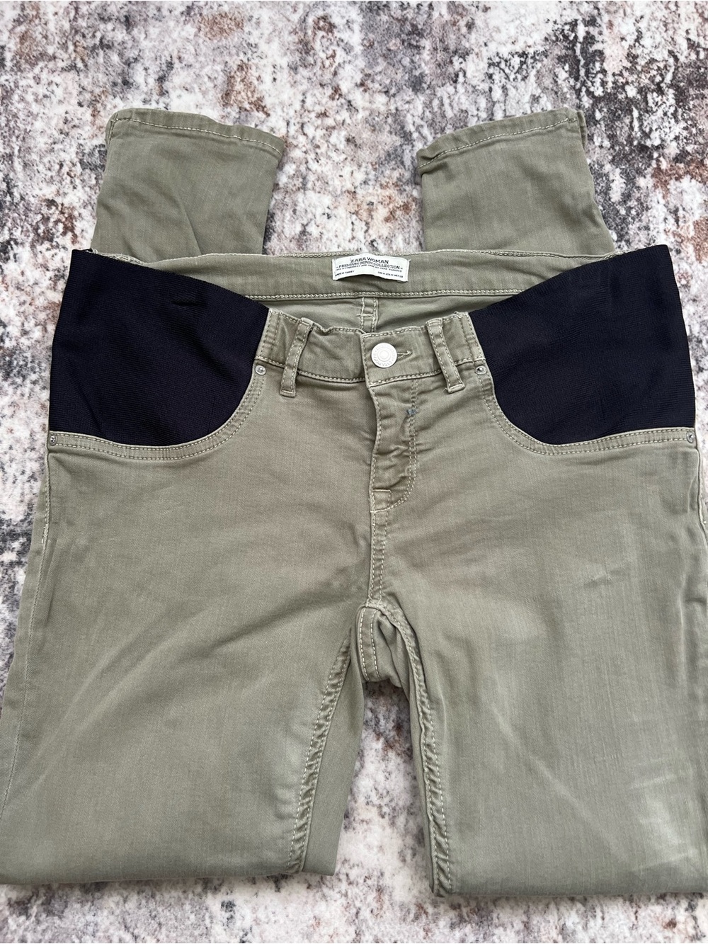 Zara Olive Green Jeans with Black Elastic Panels